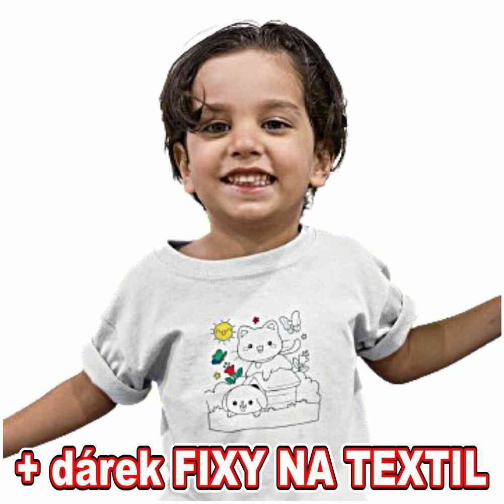 Dìtské trièko k vymalování - Pejsek a koèièka + 6ks Fixy na textil - zvìtšit obrázek